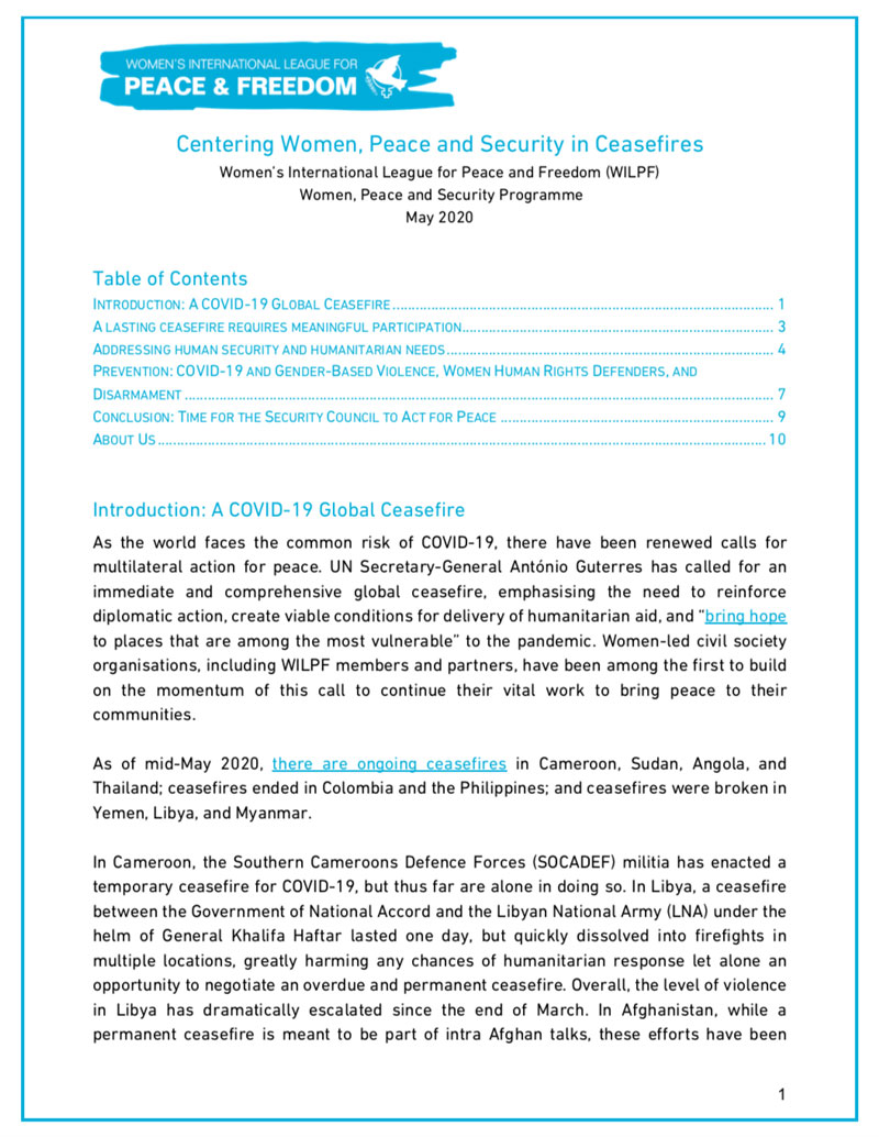 WILPF: Centering Women, Peace and Security in Ceasefires